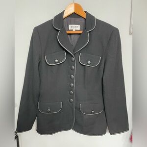 Vintage Moschery Black Wool Women's Blazer with faux leather Trim